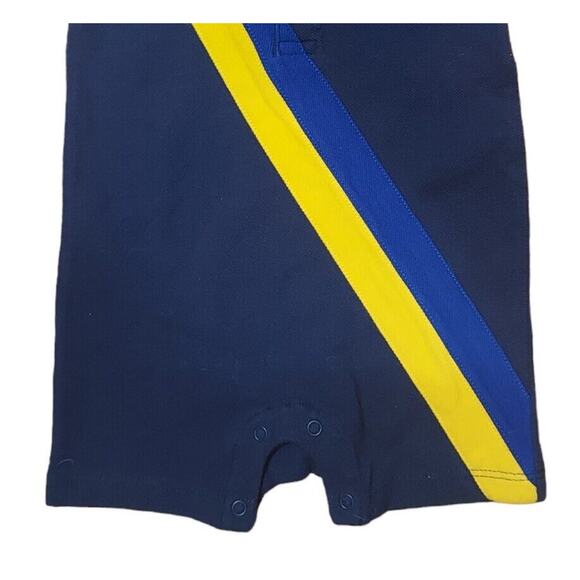 Ralph Lauren 1Pc Shortall Romper Navy Blue Yellow Royal Diagonal Stripe Size 6M - Picture 7 of 8